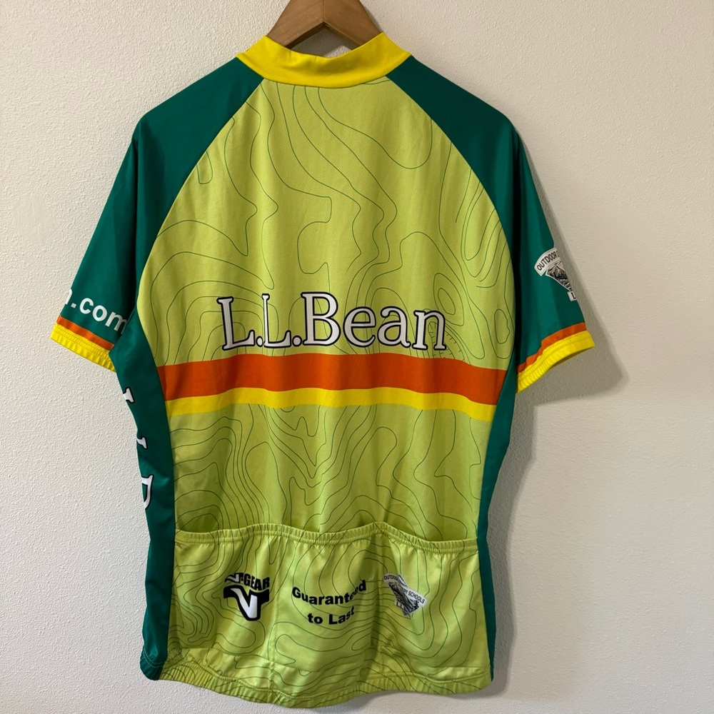 L.L. Bean V-Gear Cycling Jersey Shirt Green Orange Yellow 1/2 Zip Pockets-XXL - Picture 2 of 12